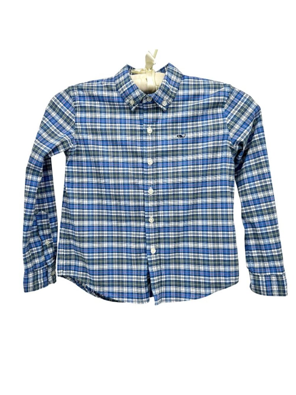 Vineyard Vines Boys 6 Shirt Performance Cotton Plaid Long Sleeve Button Blue